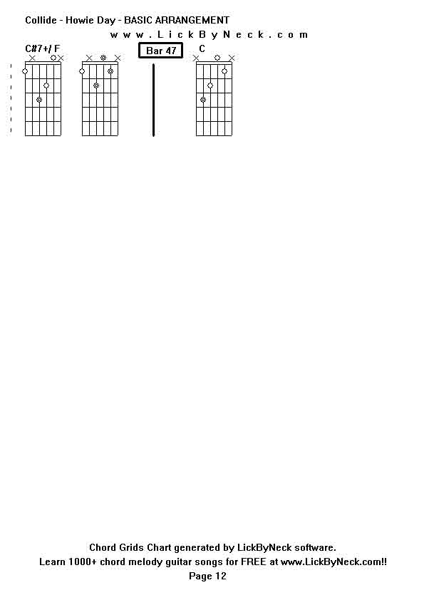 Chord Grids Chart of chord melody fingerstyle guitar song-Collide - Howie Day - BASIC ARRANGEMENT,generated by LickByNeck software.